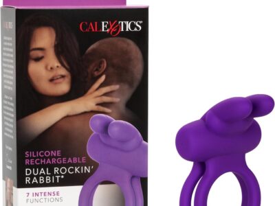 CalExotics Silicone Rechargeable Dual Rockin Rabbit Enhancer, Vibrating Cock Ring for Couple Adult Sex Toy Purple SE-1843-20-3