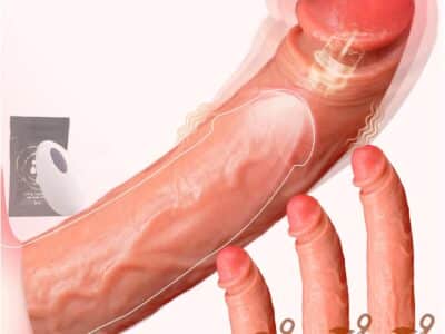 Vibrating Penis Sleeve, Trim-to-fit Liquid Silicone Realistic Cock Sleeve Ring, Couples Male Adult Sex Toys for Men Women,Remote Control Penis Extender Enlarger Dildo Vibrator,Girth Enhancer Extension